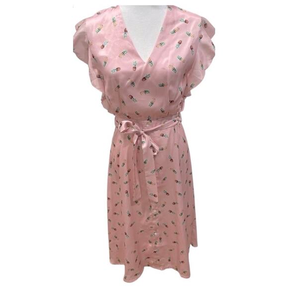 English Factory Pink Pineapple‎ Dress Flutter Sleeve GUC Small - Picture 1 of 11